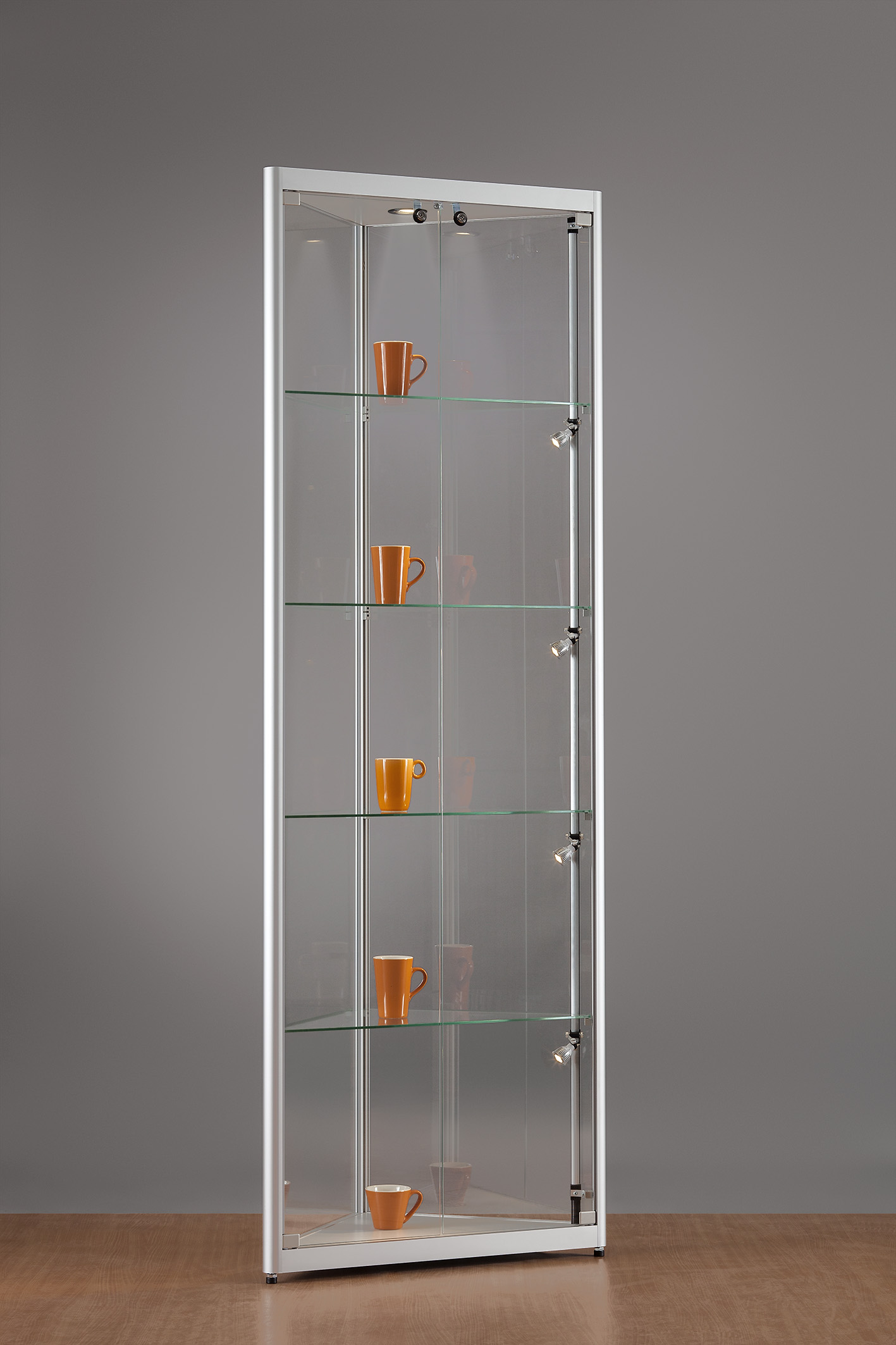 Bodenvitrine 24 3eckig beleuchtet Decke + Seite
