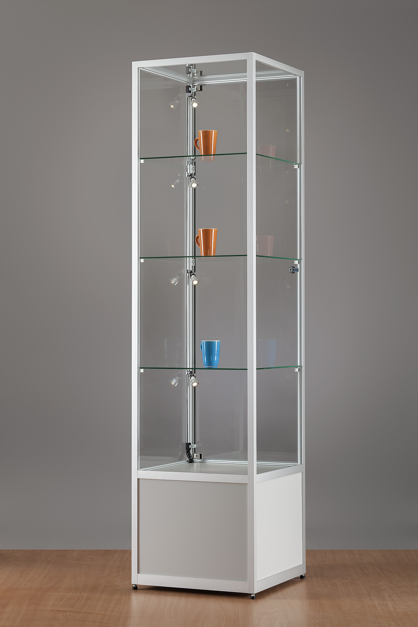 Bodenvitrine 24 4eckig mit Schrank beleuchtet Seite