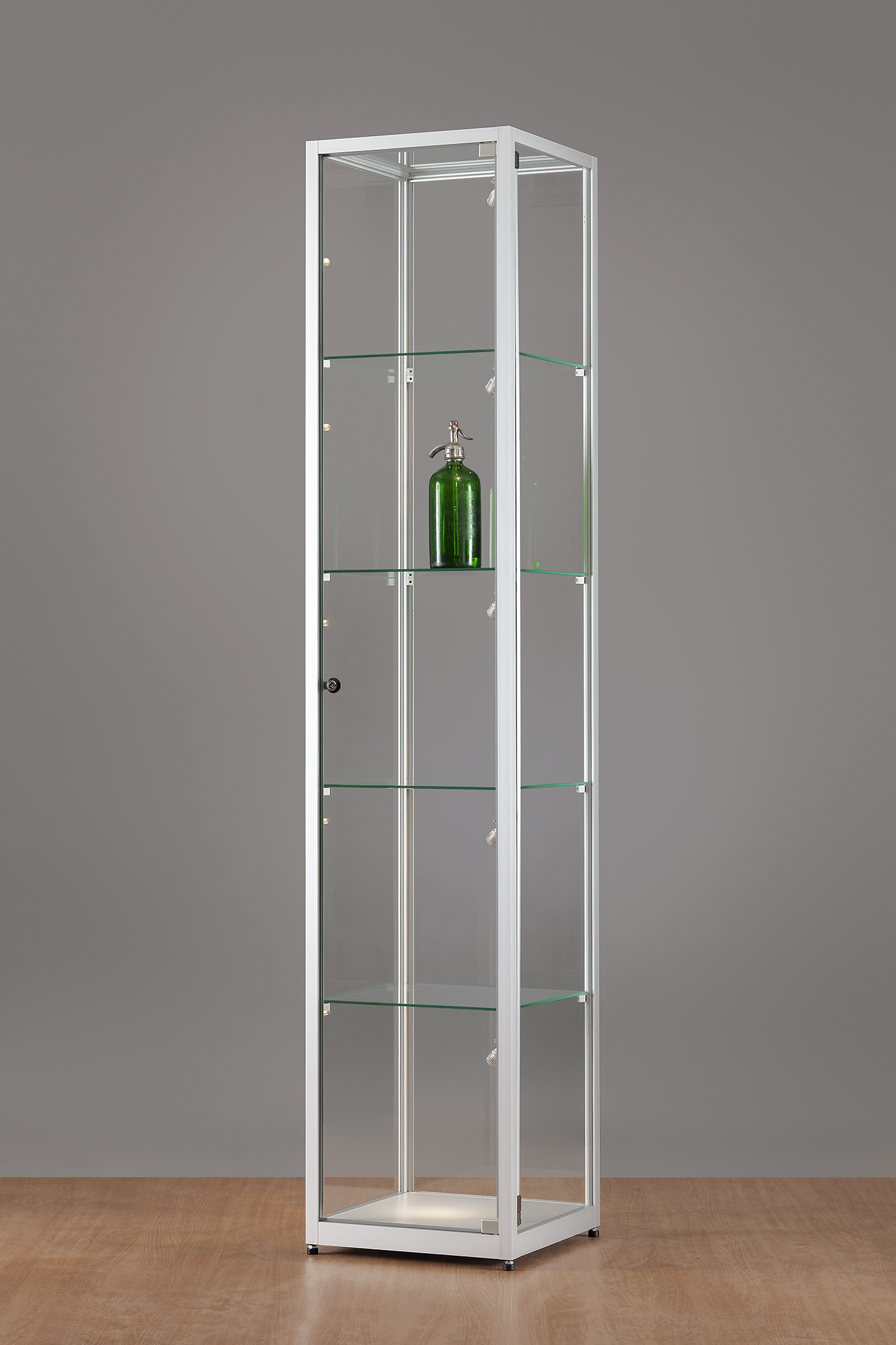 Bodenvitrine 24 4eckig beleuchtet Seite